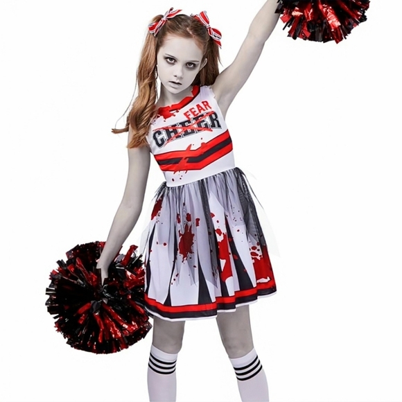 Spooktacular Creations Other - NWT Halloween Zombie Cheerleader Costume Girls Dress Red White Kids Outfit